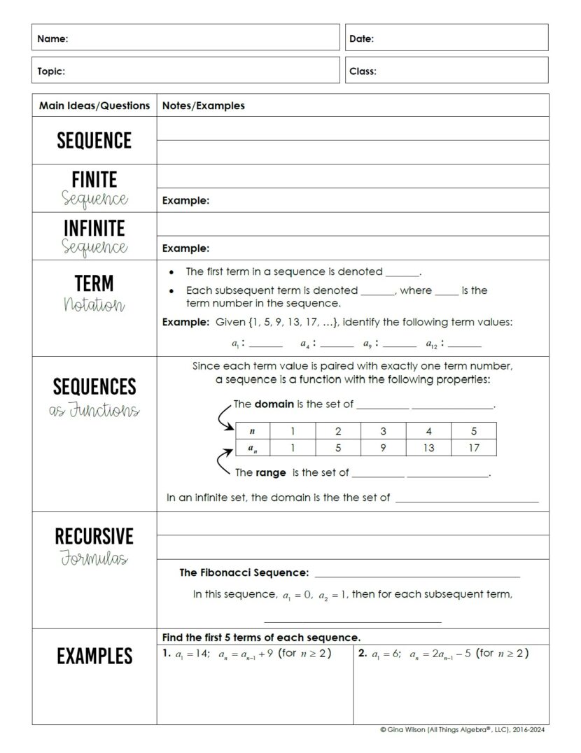 Algebra 2 Unit 10: Sequences and Series - All Things Algebra®
