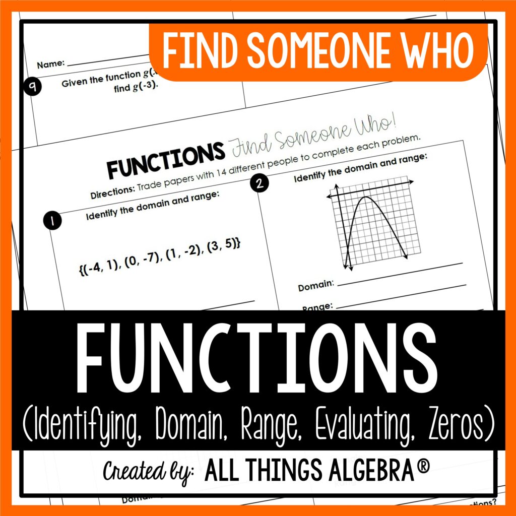Functions Find Someone Who - All Things Algebra®