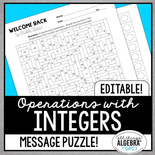 Integer Operations Back-to-School Message Puzzle (EDITABLE!)