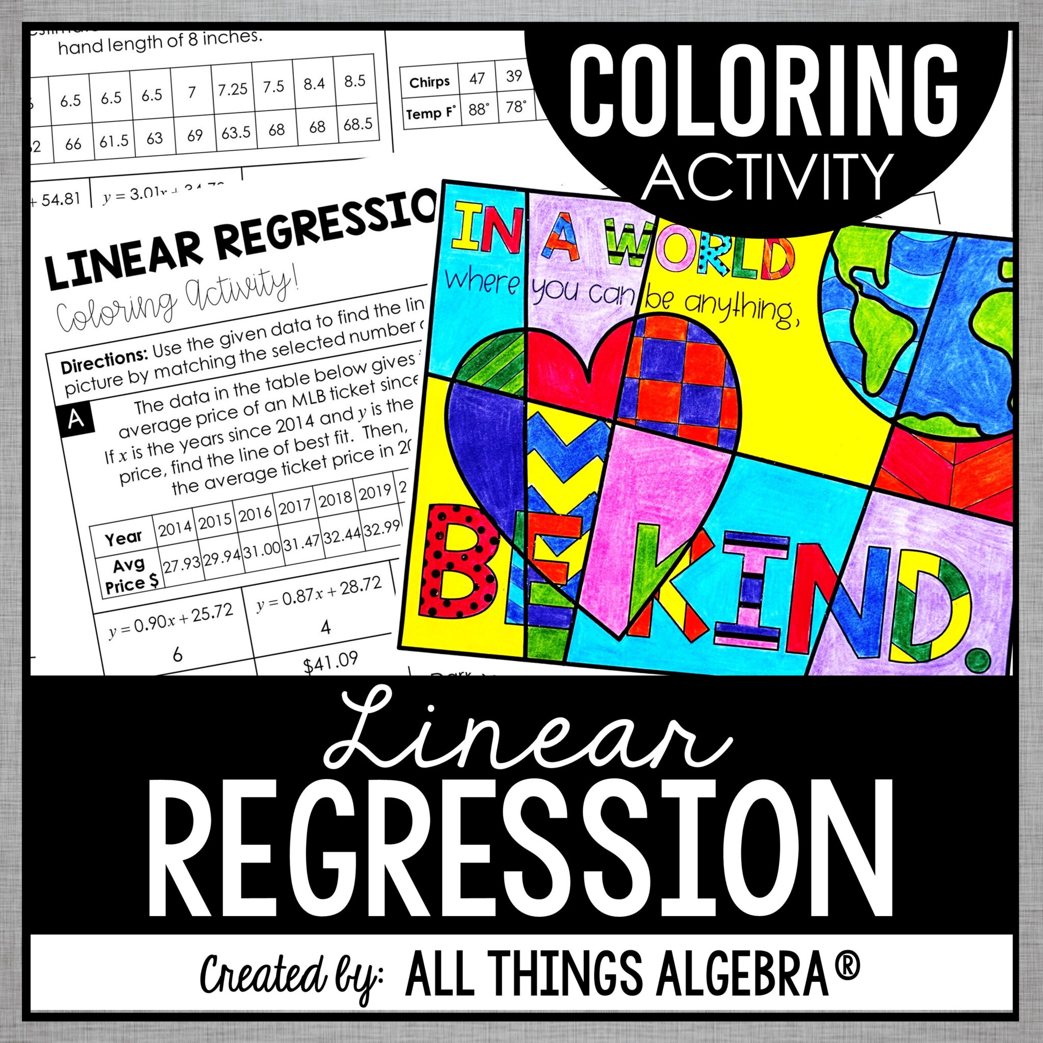 Linear Regression Coloring Activity - All Things Algebra®