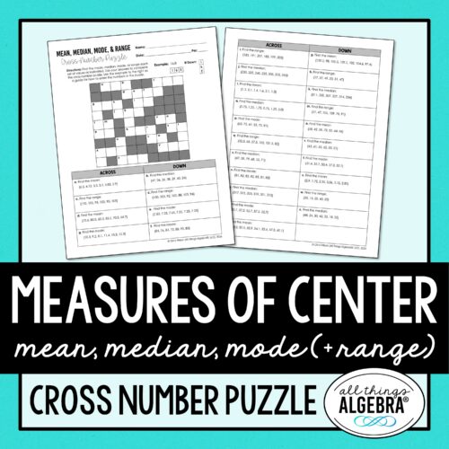 Measures of Center (Mean, Median, Mode) & Range Cross Number Puzzle