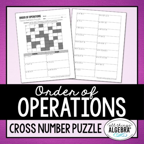 Order of Operations Cross Number Puzzle
