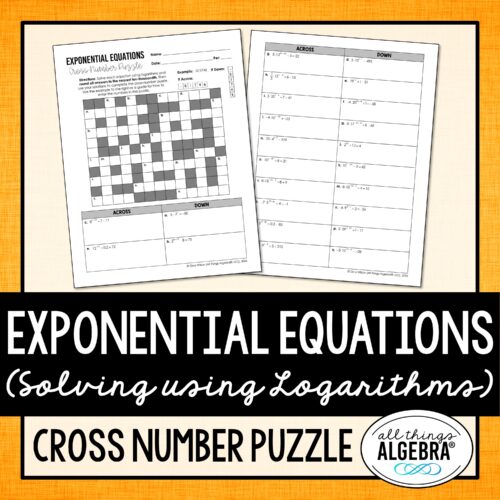 Solving Exponential Equations using Logarithms Cross Number Puzzle