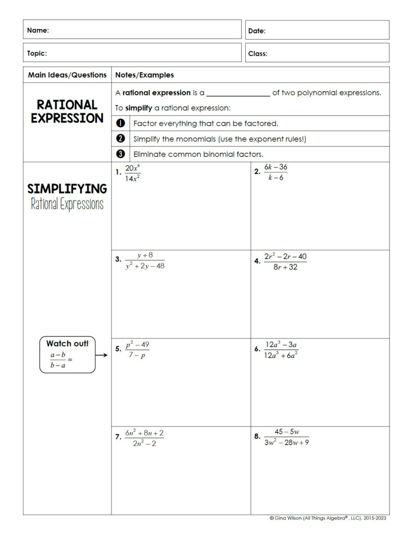 Algebra 2 Unit 8: Rational Functions - All Things Algebra®