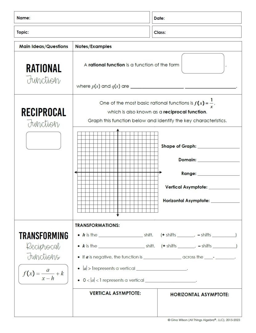Algebra 2 Unit 8: Rational Functions - All Things Algebra®