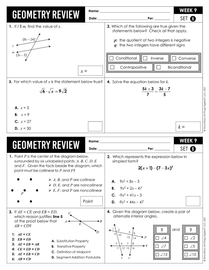 Geometry Math Review Geometry Spiral Reviews - All Things Algebra®