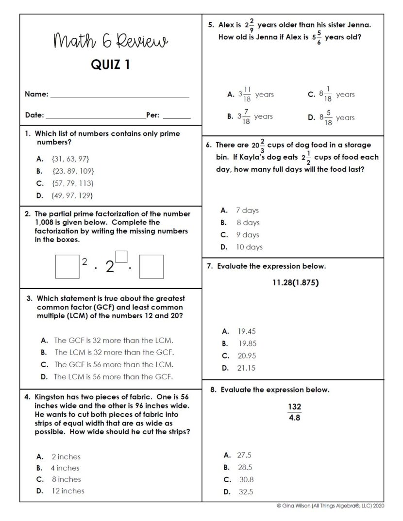 Math 6: End of Year Review Unit - All Things Algebra®