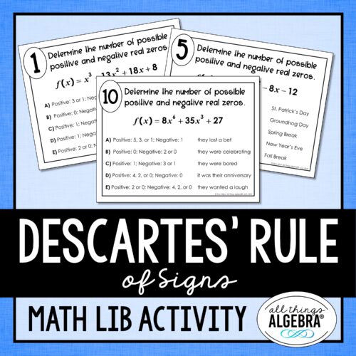 Descartes'<br> Rule of Signs<br> Math Lib Activity