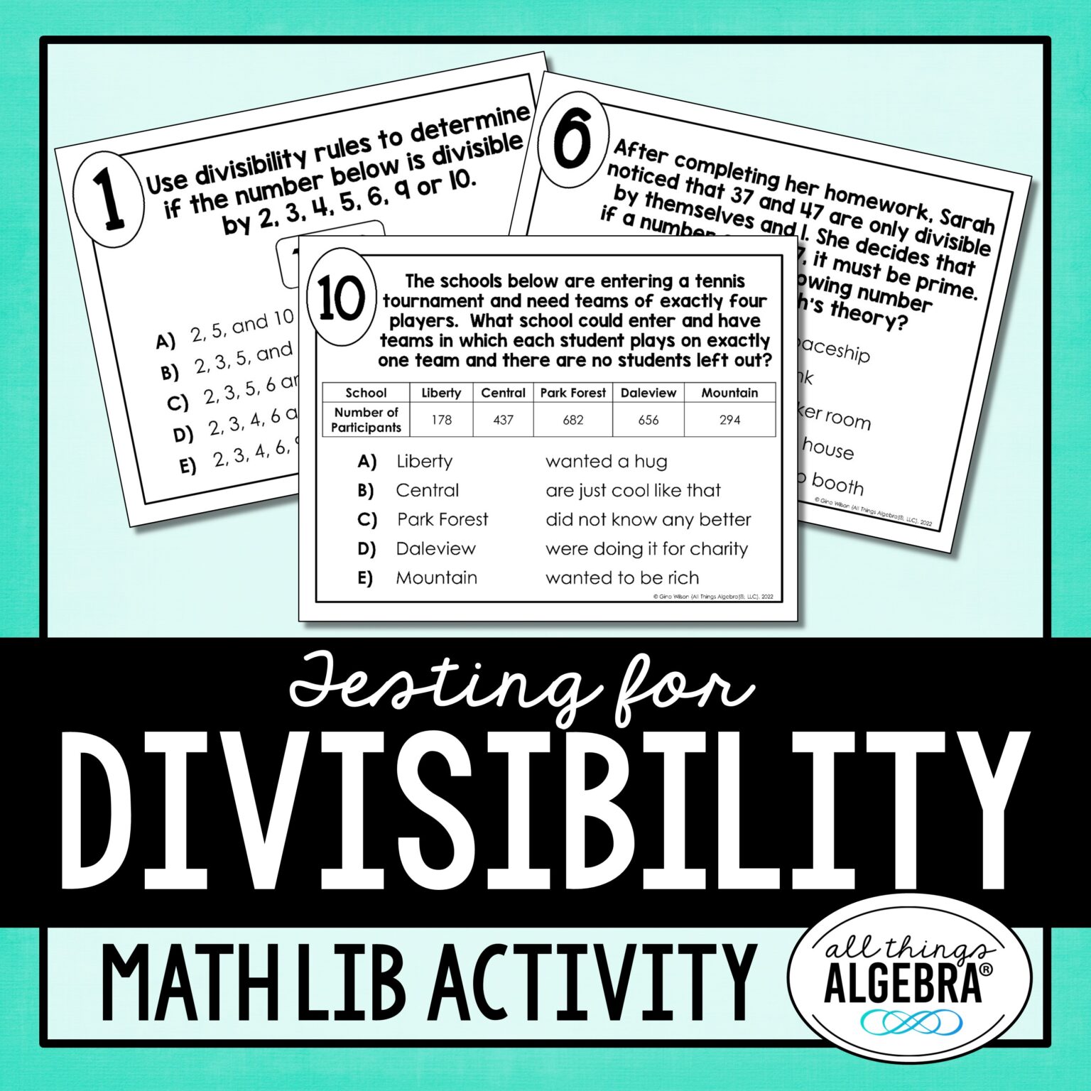 Divisible Math Tutorial Divisibility Rules (Testing for Divisbility) Math Lib Activity - All ...