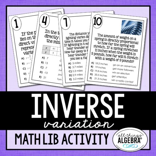 Inverse Variation<br> Math Lib Activity