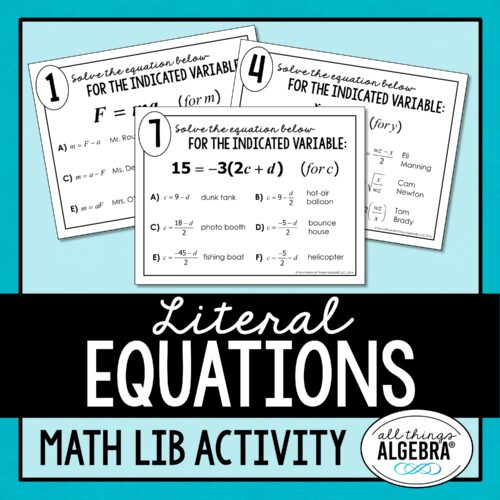 Literal Equations<br> Math Lib Activity