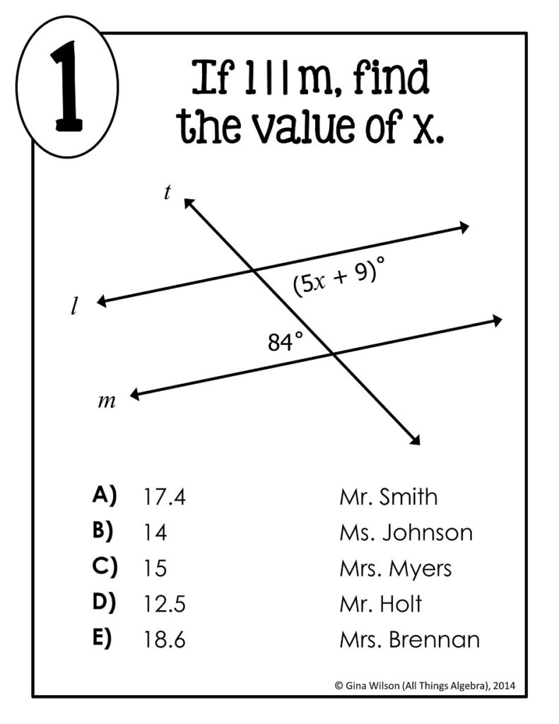 Parallel Lines Cut by a Transversal Math Lib Activity - All Things Algebra®
