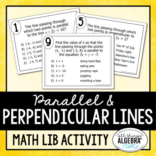 Parallel &<br> Perpendicular Lines<br> Math Lib Activity
