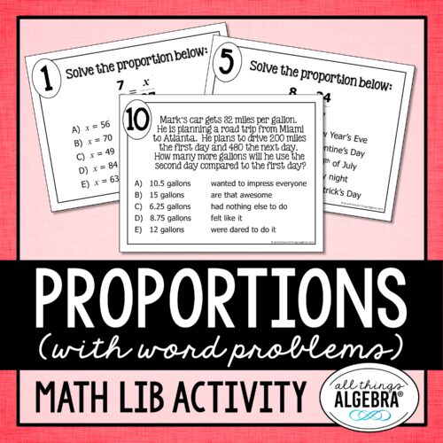 Proportions (with Word Problems)<br> Math Lib Activity