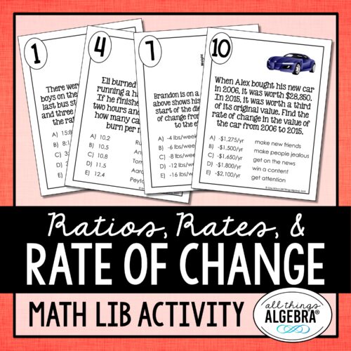 Ratios, Unit Rates,<br> & Range of Change<br> Math Lib Activity