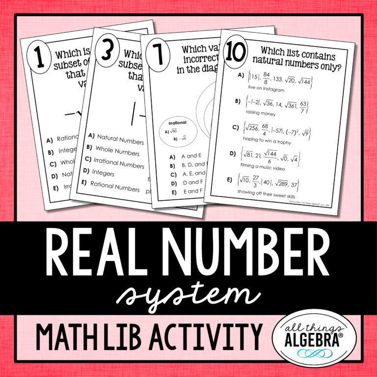 Real Number System Math Lib Activity - All Things Algebra®