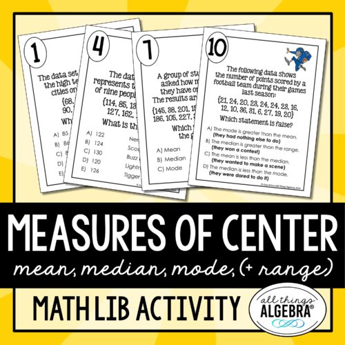 Measures of Center (Mean, Median, Mode) & Range<br> Math Lib Activity