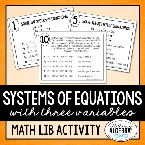 Systems with<br> Three Variables<br> Math Lib Activity