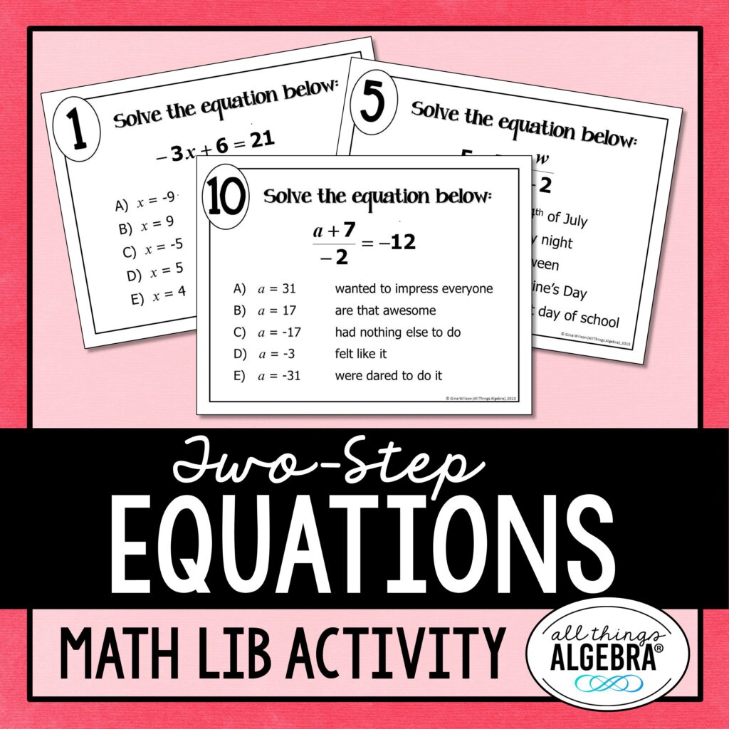 Two-Step Equations Math Lib Activity - All Things Algebra®