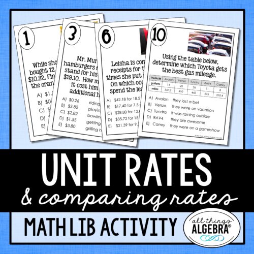 Unit Rates<br> Math Lib Activity
