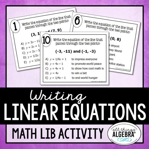 Writing Linear Equations<br> (Given Two Points)<br> Math Lib Activity