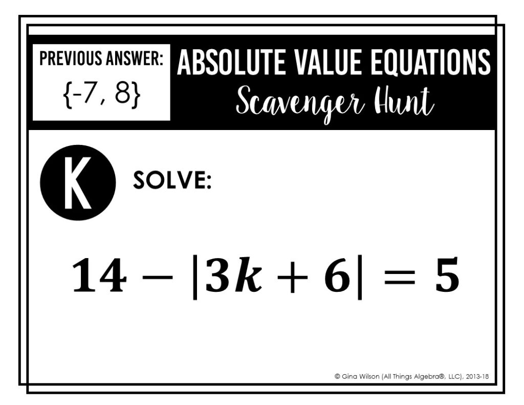 Absolute Value Equations Scavenger Hunt - All Things Algebra®