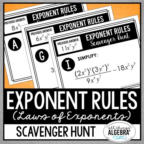Exponent Rules (Laws of Exponents)<br> Scavenger Hunt