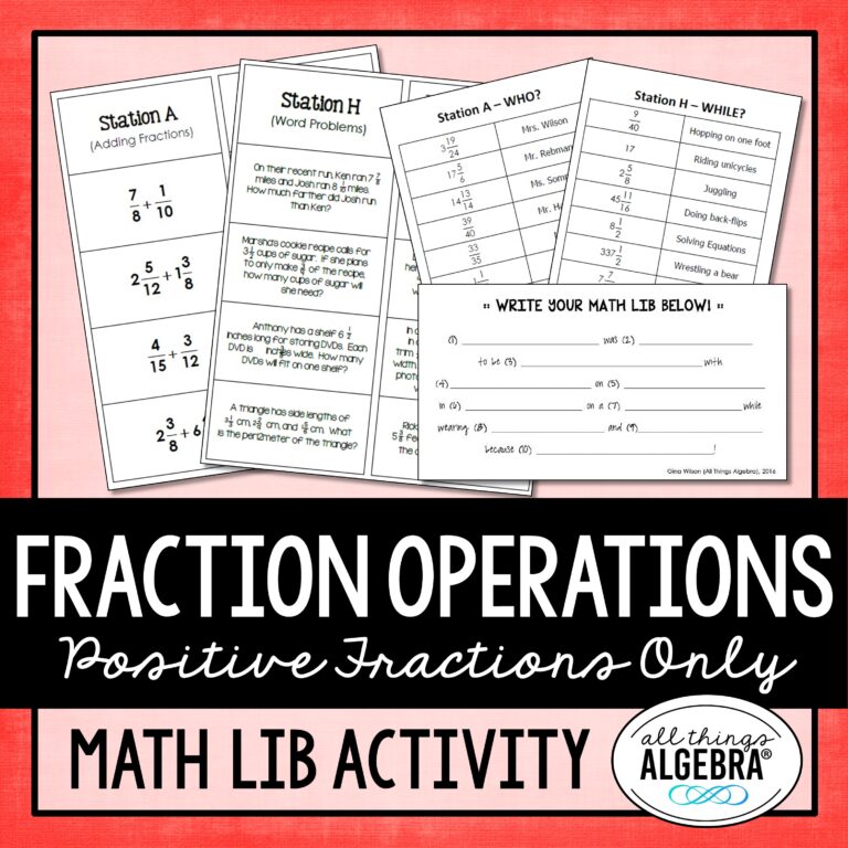 Fraction Operations (Positive Only) Math Lib Activity - All Things Algebra®