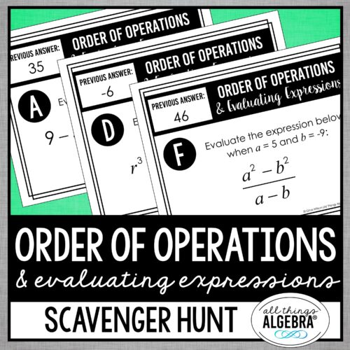 Order of Operations & Evaluating Expressions<br> Scavenger Hunt