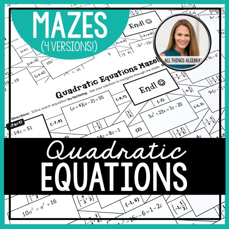 Quadratic Equation Mazes (Rational, Irrational, & Complex Solutions ...