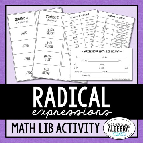 Radical Expressions<br> Math Lib Activity