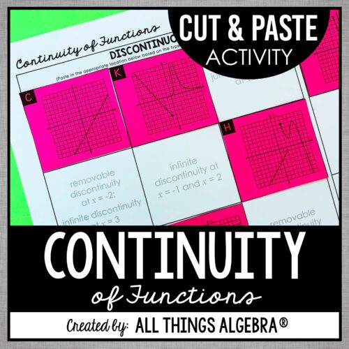 Continuity of Functions & Types of Discontinuities Cut and Paste Activity