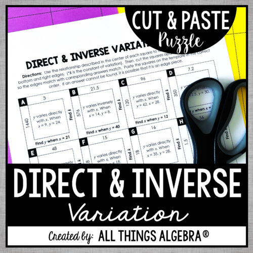 Direct and Inverse Variation Cut & Paste Puzzle