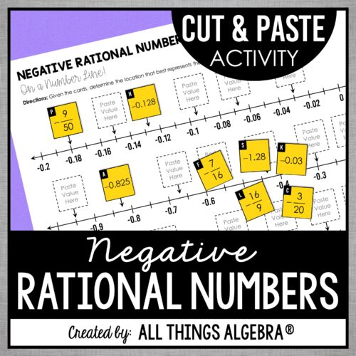 Negative Rational Numbers on a Number Line Cut & Paste Activity