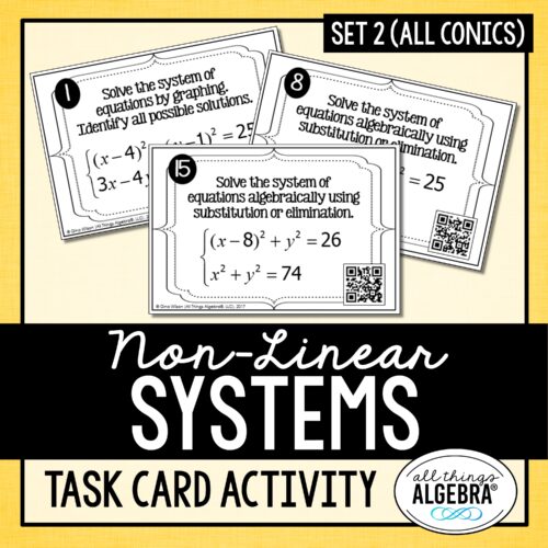 Non-Linear Systems of Equations<br> (Set 2: All Conics)<br> Task Cards