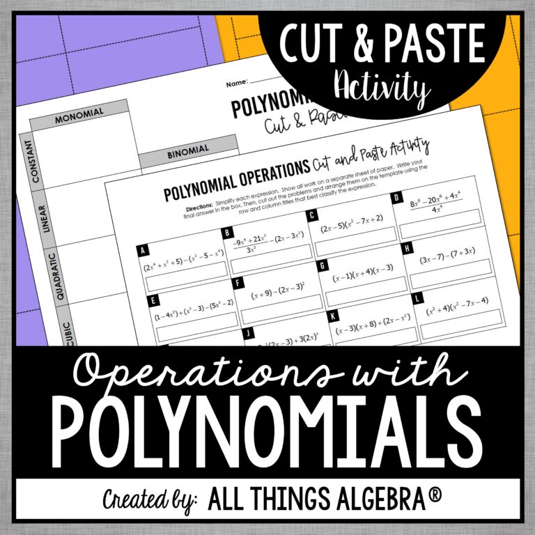 Operations with Polynomials (Includes Classifying) Cut & Paste Activity ...
