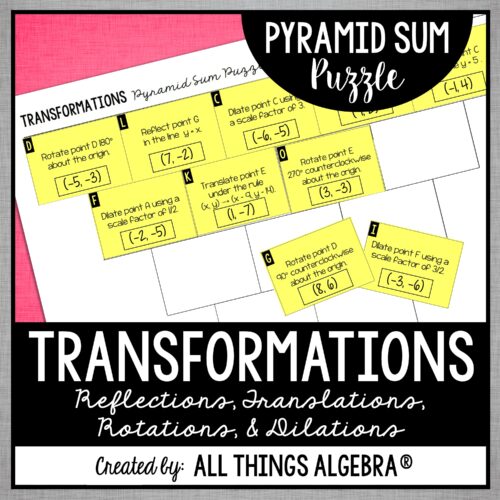 Transformations (Reflections, Translations, Rotations, Dilations) Pyramid Sum Puzzle