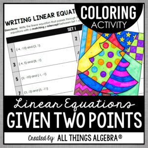 Writing Linear Equations (Given Two Points) Coloring Activity - All ...