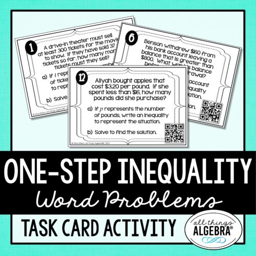 Writing One-Step Inequalities from Word Problems Task Cards