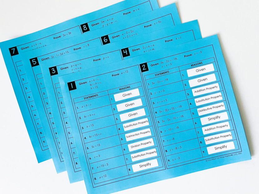 Algebraic Proofs (Set 2) Peel & Stick Activity - All Things Algebra®