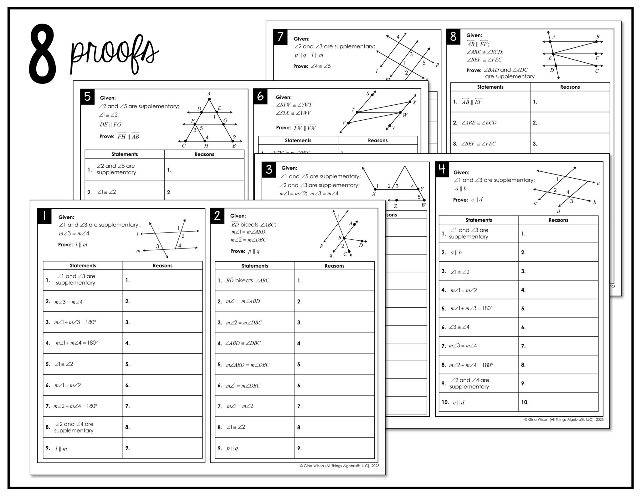 Parallel Line Proofs Peel & Stick Activity - All Things Algebra®