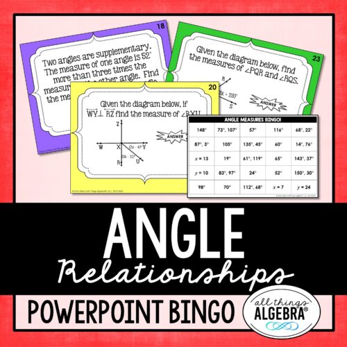 Angle Relationships Bingo Game