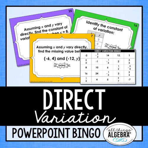 Direct Variation Bingo Game