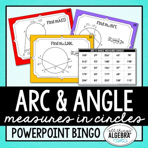 Arc & Angle Measures in Circles Bingo Game