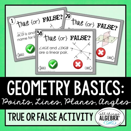 Points, Lines, Planes, & Angles (Geometry Basics) True or False Activity