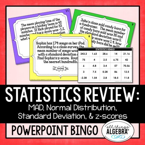Mean Absolute Deviation, Standard Deviation, Variance, Z-Scores Bingo Game