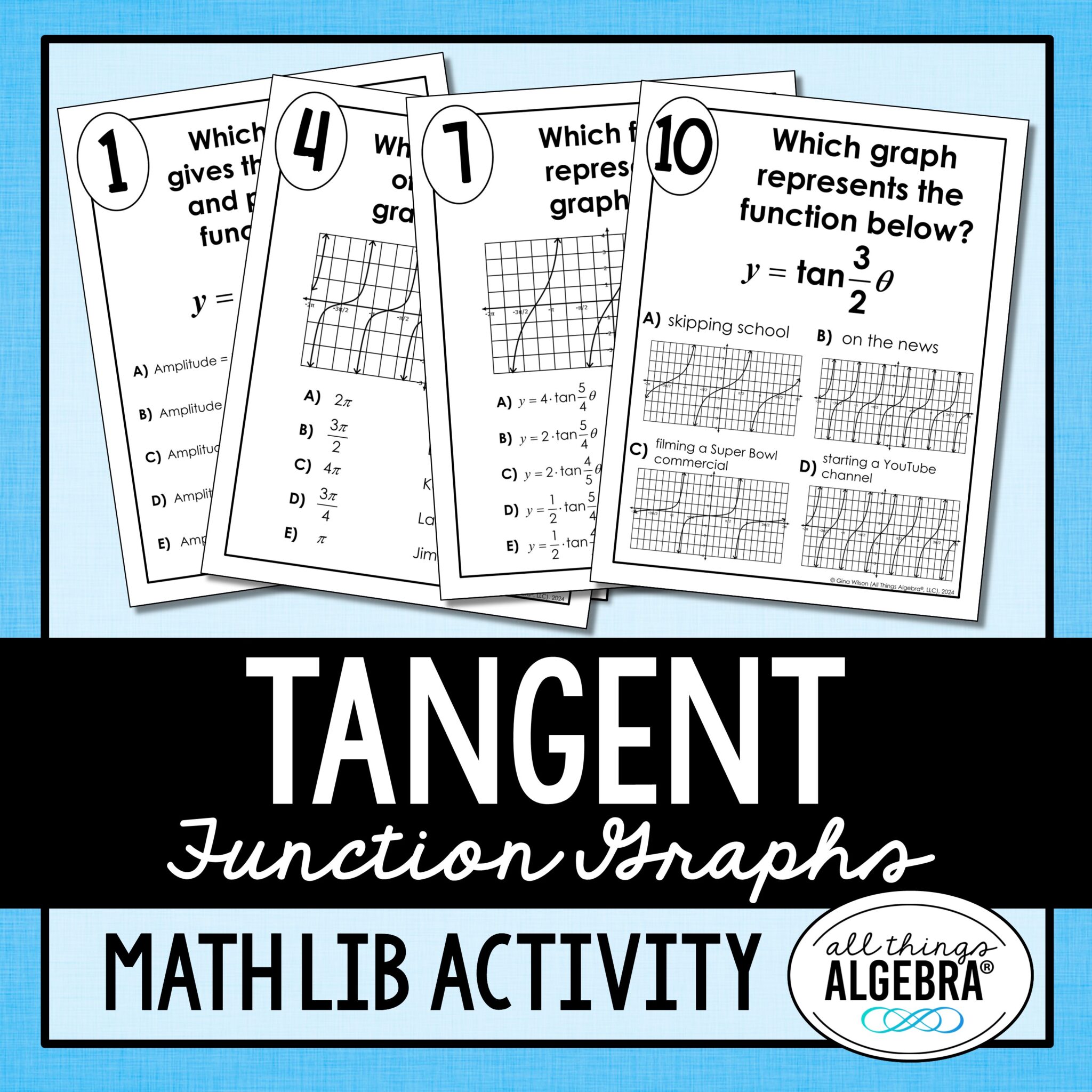 Dunctions Math Graphs of Tangent Functions Math Lib Activity - All Things Algebra®