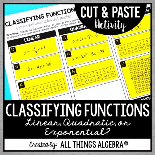 Classifying Linear, Quadratic, Exponential Functions Cut & Paste Activity