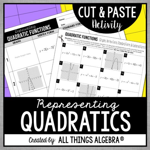 Quadratic Function Representations (Graphs & Function Forms) Cut & Paste