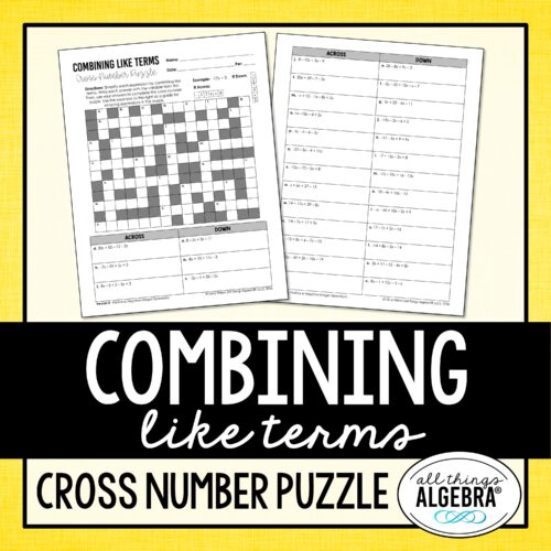 Combining Like Terms Cross Number Puzzle (Pos & Neg Integer Operations)